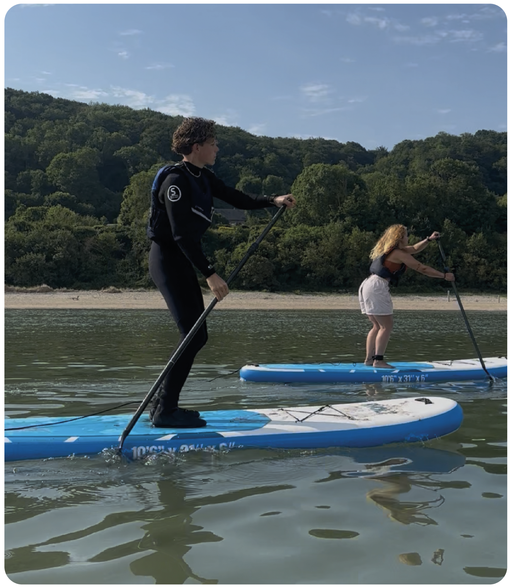 2 personnes sur des paddle sur l'eau à la plage de honfleur